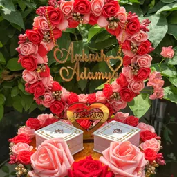 Flower Design Engagement Ring Tray Name Platter With Date, Ring Plate Wood, Plastic Decorative Platter-image-32