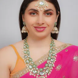 Divisha Gold-Plated Artificial Stones Studded & Beaded Meenakari Jewellery Set-picture-25