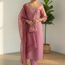 JISHNAM Women Ethnic Motifs Embroidered Regular Thread Work Kurta with Trousers & With Dupatta-picture-30