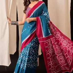 HERE&NOW Tie and Dye Pure Cotton Handloom Block Print Saree image 3