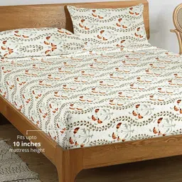 aurave Multicolor Floral 250 TC Cotton King Fitted Bedsheet with 2 Pillow Covers image 4