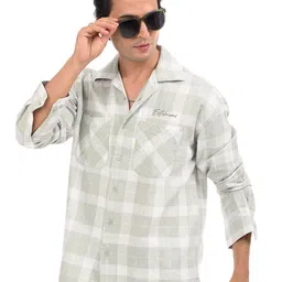 Estilocus Men Checked Cuban Collar Cotton Casual Shirt-image-47