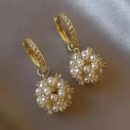 Estailo fashion Stainless Steel Gold Plated Pearls Beaded Circular Shaped Drop Earrings-picture-30