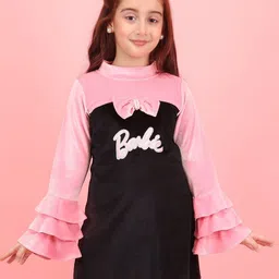 CUTECUMBER Girls Barbie Embellished Bell Sleeves Velvet A-Line Dress-picture-56