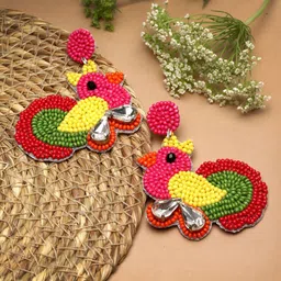 Moedbuille Crystals Studded & Artificial Beaded Peacock Shaped Drop Earrings-image-44