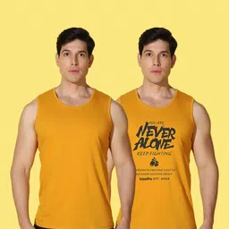 WOOSTRO Men Pack of 2 Typography Printed Round Neck Cotton Slim Fit Sports T-shirts image 3