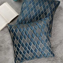 MONKDECOR Set Of 2 Blue Velvet Square Cushion Covers image 2