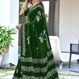 KALINI Batik Silk Cotton Designer Block Print Saree image 5