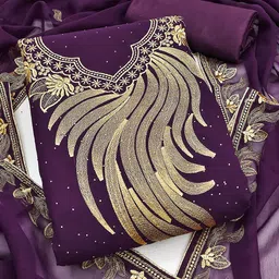 HERE&NOW Floral Embroidered Beads & Stones Silk Georgette Unstitched Dress Material-picture-23