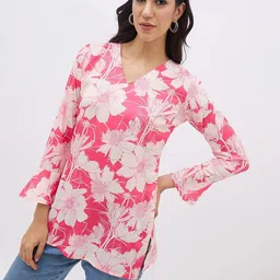 DressBerry Floral Print Bell Sleeve Crepe Top-picture-28