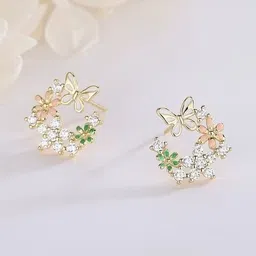 Tiso Gold-Plated Rhinestone Studded Korean Floral Studs-picture-17