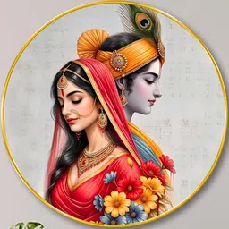 Livin'luxe White & Red MDF Radha Krishna Divine Couple Round Wall Art Art 20" x 20"-picture-13