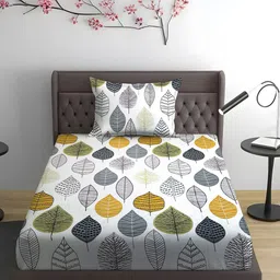 WEAVE AND DECOR White Printed Pure Cotton 300 TC Single Bedsheet Set 1.98 m x 91.44 cm-picture-20