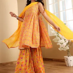 Varanga Women Ethnic Motifs Printed Regular Gotta Patti Kurta with Sharara & With Dupatta-picture-35