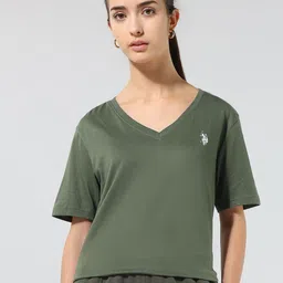 U.S. Polo Assn. Women V-Neck Drop-Shoulder Sleeves Boxy Fit T-shirt-image-6