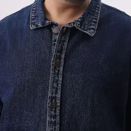 Urbano Plus Men Plus Size Spread Collar Solid Denim Jacket image 5
