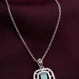 STYOLLO Silver-Plated Turquoise Studded Square Shaped Pendant With Chain-picture-28