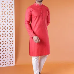 AURIK Men Ethnic Motifs Solid Cotton Kurta with Pyjamas image 2