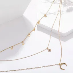 Vembley Charming Gold Plated Triple Layered Stars and Moon Pendant Necklace image 4