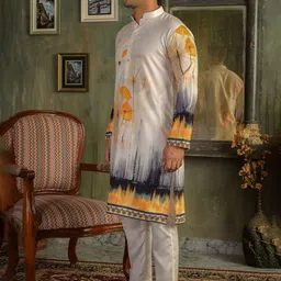LEMONX Men Floral Printed Kurta image 4