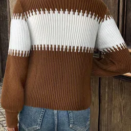 LULU & SKY Women Self Design Colourblocked Mock Collar Long Sleeves Pullover image 3