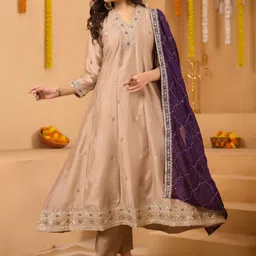 all about you Women Ethnic Motifs Embroidered Regular Sequinned Kurta with Trousers & With Dupatta-picture-22