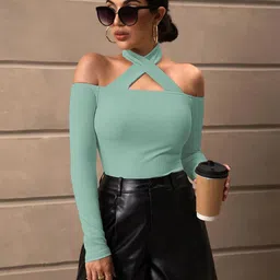 Sugathari Women Solid Ribbed Halter Neck Top-picture-25