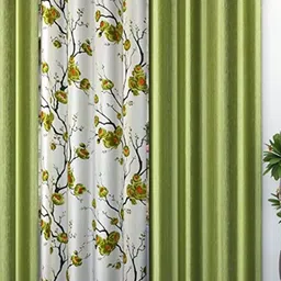 Galaxy Home Decor Green & White 3 Pieces Floral Printed Long Door Curtains-picture-27