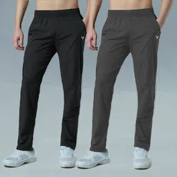 vitaan Men Solid Black, Grey Track Pants image 3