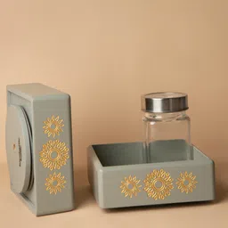 bambaise Grey Premium MDF Revolving Jar Tray Organiser with Mandala Art image 3