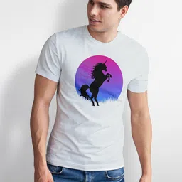 Seekbuylove Men Unicorn Printed Round Neck Bio Finish Cotton T-shirt image 2