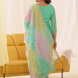 Sangria Embroidered Straight Kurta With Trousers & Dupatta image 3