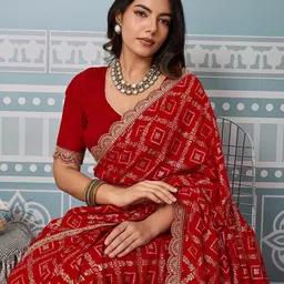 PBS PRINTS Ethnic Motifs Zari Silk Blend Heavy Work Bandhani Saree image 4