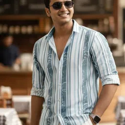 INDICLUB Men Vertical Striped Spread Collar Casual Shirt-image-14