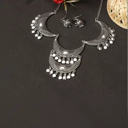 N S G Silver-Plated Mirror-Work Jewellery Set-picture-19