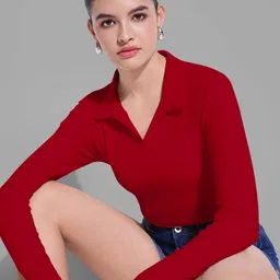 Maheshvi Women Shirt Collar Long Sleeves Fitted Top-image-36