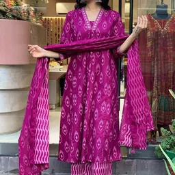 BAIRAJ Women Ethnic Motifs Printed Regular Kurta with Palazzos & With Dupatta-picture-10