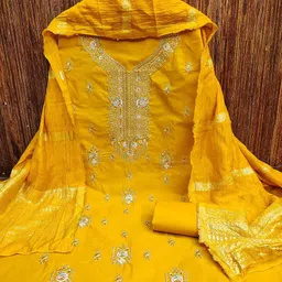 HERE&NOW Floral Embroidered Thread Work Unstitched Dress Material image 4