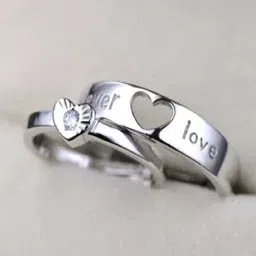 Ringzinnie Unisex Set Of 2 Stainless Steel Stones Studded Heart Couple Finger Rings image 3
