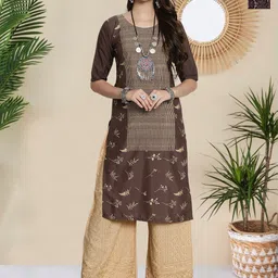 HERE&NOW Selection Of 2 Ethnic Motifs Printed Round Neck Straight Kurta-picture-34
