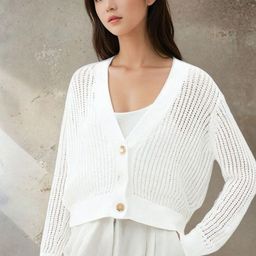 Stylecast X Kotty Women Self Design Open Knit Crop Cardigan-picture-38