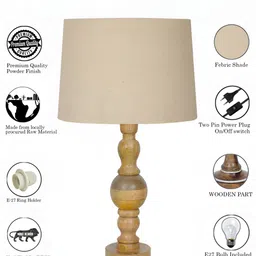 Homesake Beige Wood Cylindrical Shaped Table Lamp with Bulb image 4