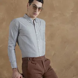 DENNISON Men Smart Fit Vertical Striped Button-Down Collar Cotton Formal Shirt-image-27