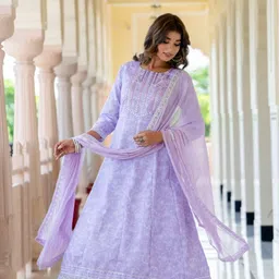 Lookmark Women Floral Embroidered Regular Kurta with Trousers & With Dupatta-picture-12