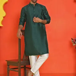Jompers Men Regular Dupion Silk Kurta with Pyjamas image 2