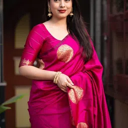 YAMUNE Woven Design Zari Kanjeevaram Saree With Unstitched Blouse Piece image 2