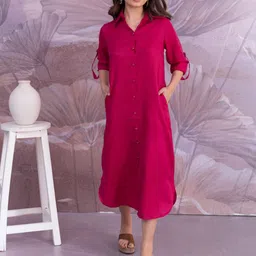 MAAND Roll-Up Sleeves Shirt Midi Dress-picture-21