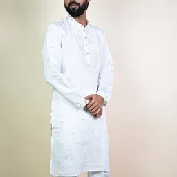 KUNDALI KAKSHAY Ethnic Motifs Embroidered Sequinned Straight Kurta With Pyjamas image 4