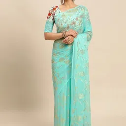 DIVASTRI Floral Pure Chiffon Saree-image-15
