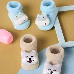 KICKS & CRAWL Infants Pack Of 2 Patterned Cotton Ankle Length Socks-picture-18